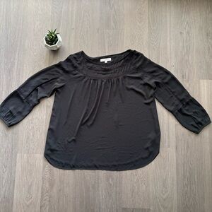 LOFT Black Blouse with Sheer Panels & Crochet Detail
